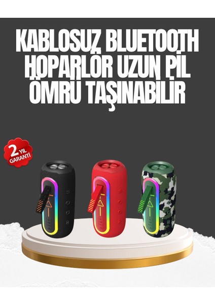 Taşınabilir Şarjlı Bluetooth Hoparlör Güçlü Bas
