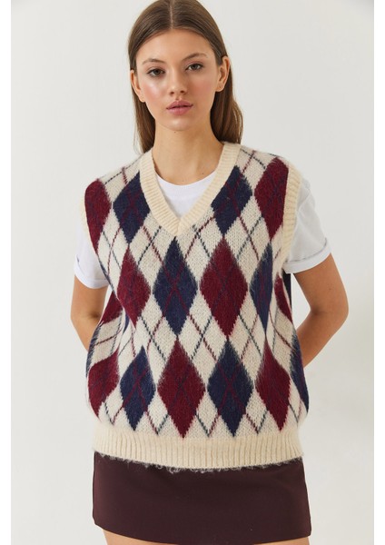Kadın Şardonlu Baklava Desenli Triko Süveter fiyatları