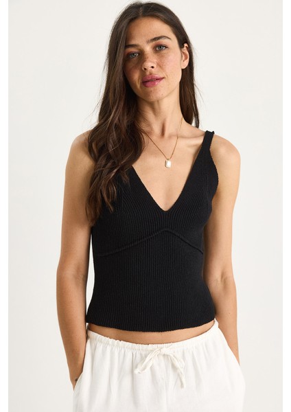 Kadın V Yaka Ince Askılı Crop Bluz