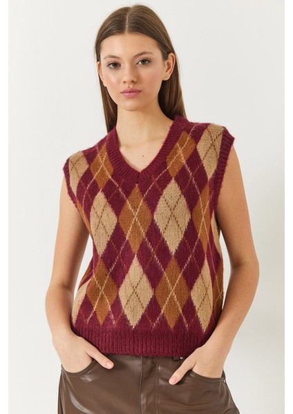 Kadın Şardonlu Baklava Desenli Triko Süveter fiyatları