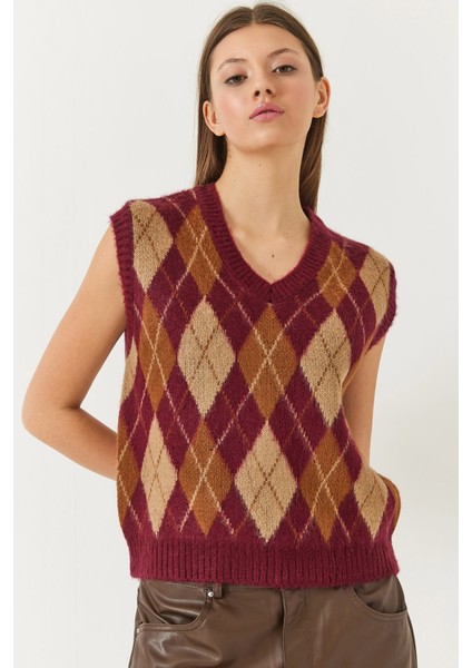 Kadın Şardonlu Baklava Desenli Triko Süveter modelleri