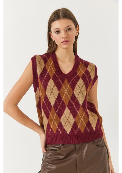 Kadın Şardonlu Baklava Desenli Triko Süveter fırsatları
