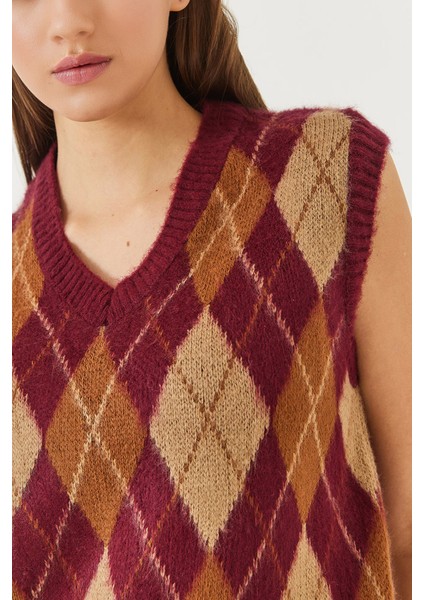 Kadın Şardonlu Baklava Desenli Triko Süveter indirimleri