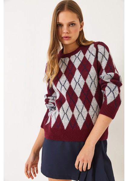 Kadın Bisiklet Yaka Baklava Desenli Kazak fiyatları