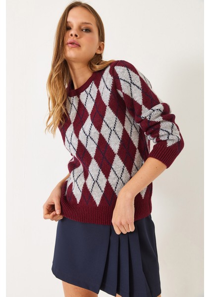 Kadın Bisiklet Yaka Baklava Desenli Kazak modelleri