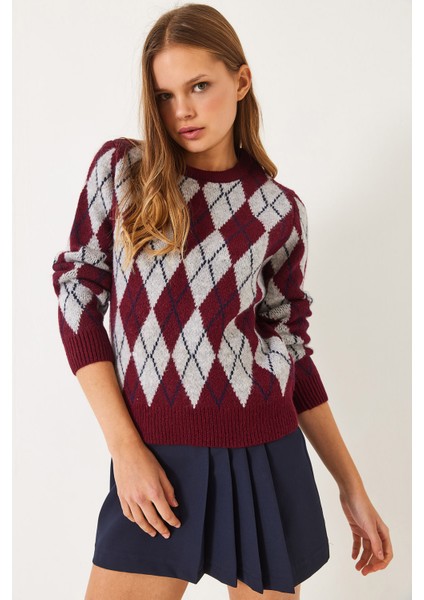 Kadın Bisiklet Yaka Baklava Desenli Kazak fırsatları