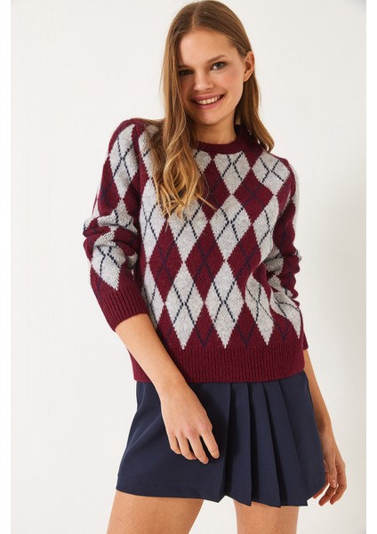 Kadın Bisiklet Yaka Baklava Desenli Kazak indirimleri