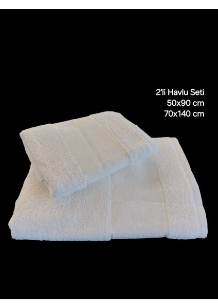 2'li %100 Pamuk 1 Adet 70X140 Banyo Havlusu 1 Adet 50X90 Saç Havlusu Beyaz Havlu Seti