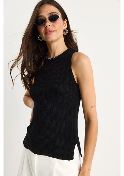 Kadın Bisiklet Yaka Fitilli Triko Bluz fırsatları