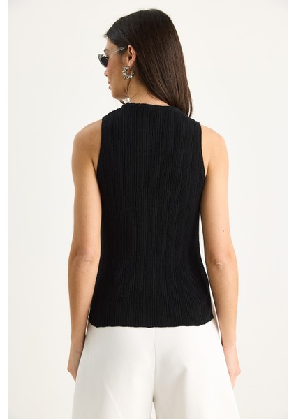 Kadın Bisiklet Yaka Fitilli Triko Bluz