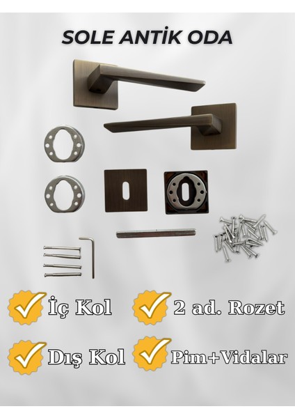 Sole ANTİK Kare Rozetli Kapı Kolu Lüks Oda Kapı Kolu