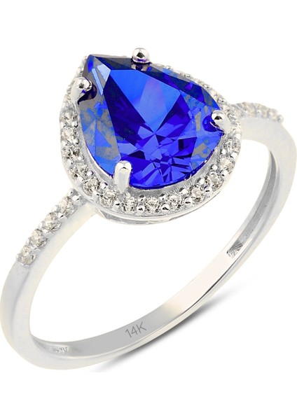 14 Ayar Altın Damla Kesim Mavi Safir Yüzük fırsatları