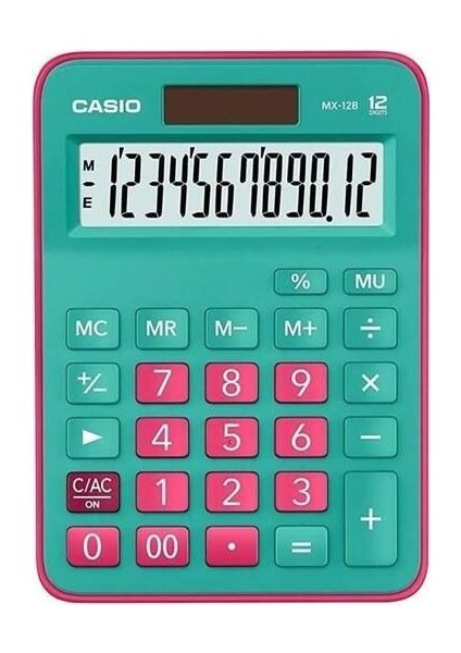 Masa Üstü 12 Hane Renkli Hesap Makinesi, Yeşil ve Pembe Renkli Tasarım