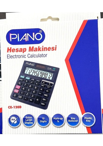 Güneş Enerjili 12 Hane Hesap Makinesi Piano KT-9168