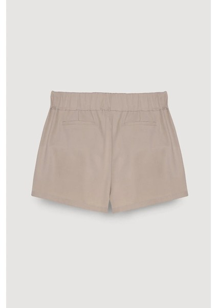 Bel Detay Pileli Mini Şort Bej modelleri