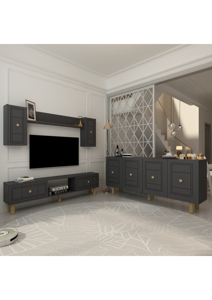 Darioct Bohem Konsol (KB150), Bohem Tv Ünitesi 2 Li Salon Takımı Antrasit-Antrasit