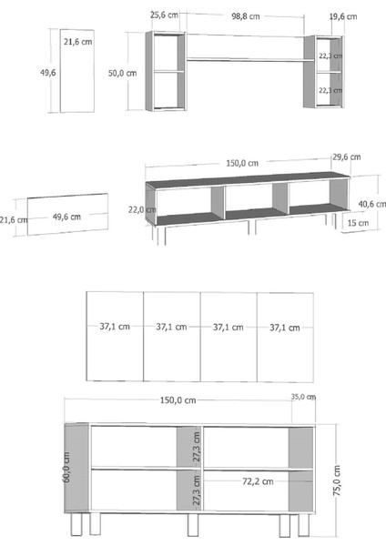 Darioct Bohem Konsol (KB150), Bohem Tv Ünitesi 2 Li Salon Takımı Antrasit-Antrasit modelleri