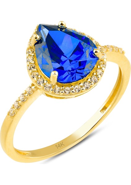 14 Ayar Altın Safir Taşlı Nişan Yüzük