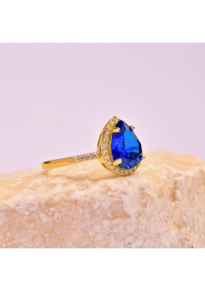 14 Ayar Altın Safir Taşlı Nişan Yüzük modelleri