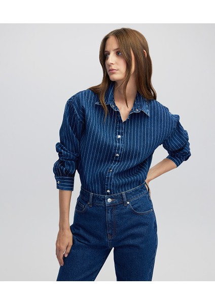 Çizgili Denim Gömlek IW6250025100028