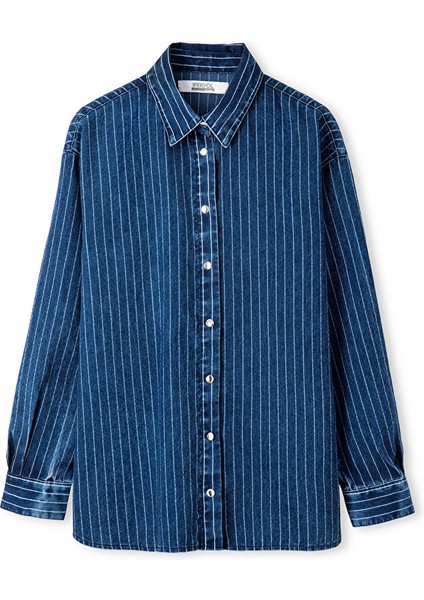Çizgili Denim Gömlek IW6250025100028 indirimleri