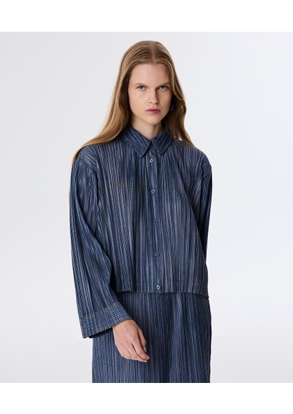 Denim Görünümlü Dokulu Gömlek TW6250025065629