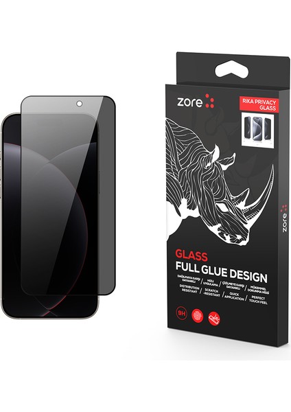 Apple iPhone 17 Pro Uyumlu Zore Rika Premium Privacy Temperli Cam Ekran Koruyucu