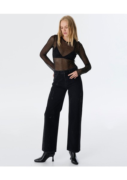 Sloganlı Wıde Leg Fit Jean Pantolon TW6250018023001