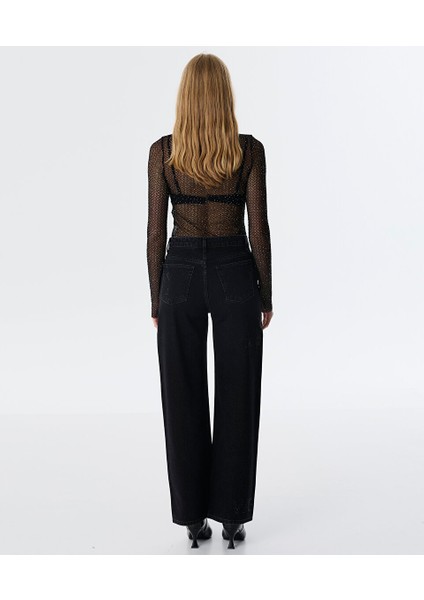 Sloganlı Wıde Leg Fit Jean Pantolon TW6250018023001 modelleri