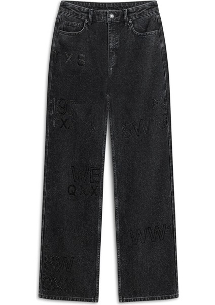 Sloganlı Wıde Leg Fit Jean Pantolon TW6250018023001 fırsatları
