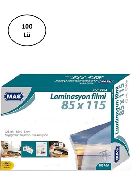 Parlak Laminasyon Filmi 85X115 Mm, 125 Mikron, 100 Adet Paket