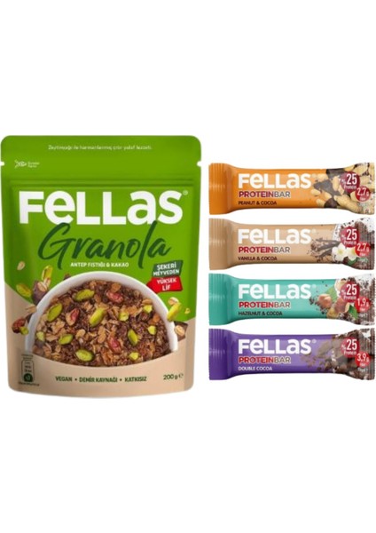 Granola - Antep Fıstığı & Kakao 200 gr- Protein Bar 4'lü Set