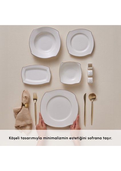 Square Bone Beyaz Altın 53 Parça 12 Kişilik Yemek Takımı fırsatları