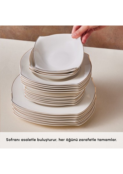 Square Bone Beyaz Altın 53 Parça 12 Kişilik Yemek Takımı