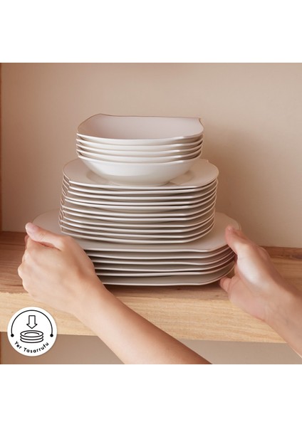 Square Bone Beyaz Altın 53 Parça 12 Kişilik Yemek Takımı