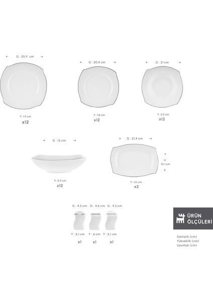 Square Bone Eterno 53 Parça 12 Kişilik Yemek Takımı Platin modelleri