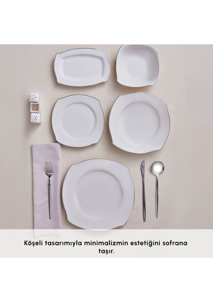Square Bone Eterno 53 Parça 12 Kişilik Yemek Takımı Platin indirimleri