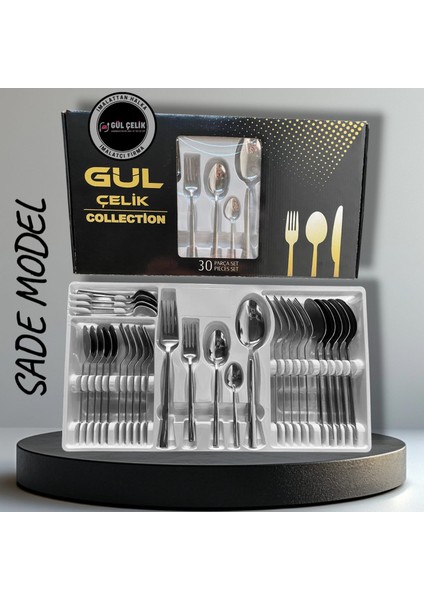 30 Parça 6 Kişilik Çatal Kaşık Seti Sade Model 18/0 Kalite Kutulu