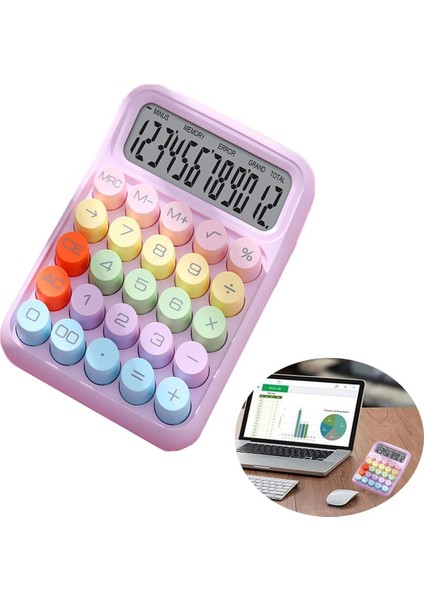Renkli 12 Haneli Hesap Makinesi, Karışık Renk, 1 Adet