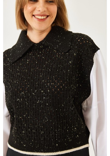 Kadın Gömlek Yaka Ajurlu Triko Kazak modelleri