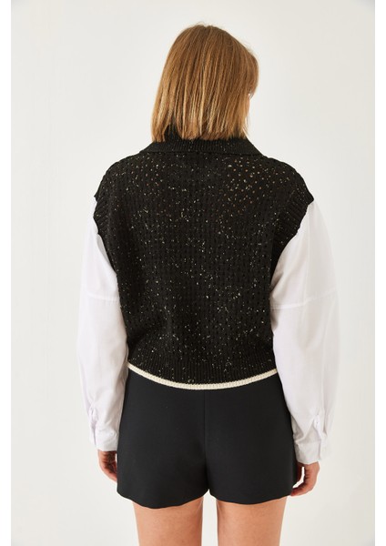 Kadın Gömlek Yaka Ajurlu Triko Kazak fırsatları