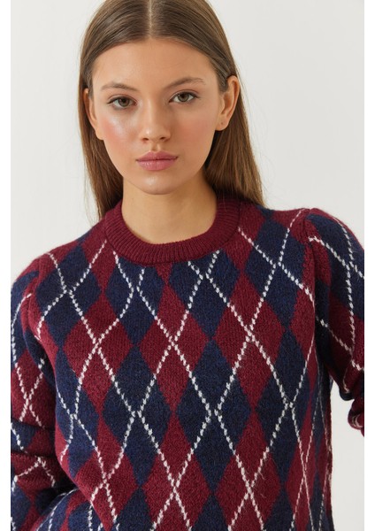 Kadın Bisiklet Yaka Baklava Desenli Kazak