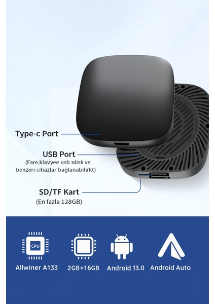 Wireless Carplay Android Araba 4 Çekirdekli Akıcı Fullhd 1080P Wifi 2.4/5g