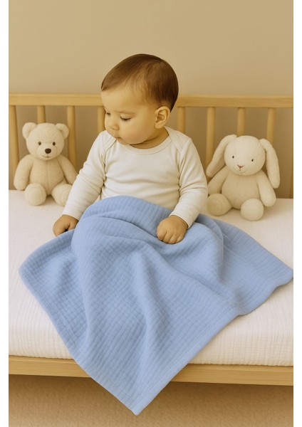 Ftbabycollection %100 Pamuk 4 Katlı Müslin Bebek Battaniyesi Bebe Mavisi Oeko-Tex Sertifikalı Müslin Örtü 100x110 cm modelleri