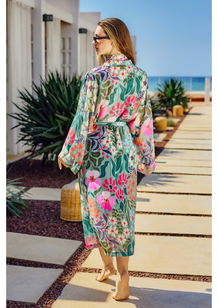 Remsa Tesettür Mayo Üzerine Tek Kaftan Kimono Pareo Yeşil RP026 Patara fırsatları