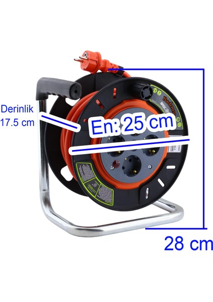Küçük Makaralı Seyyar Cca Kablo 4 Priz Monofaze Uzatma Kablosu 3x1.5 mm Ttr Kablo Plastik 15 Metre fiyatları