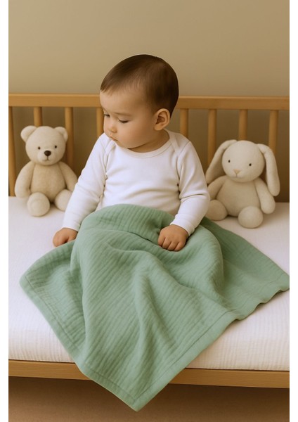 Ftbabycollection %100 Pamuk 4 Katlı Müslin Bebek Battaniyesi Nil Yeşili Oeko-Tex Sertifikalı Müslin Örtü 100 x 110 cm modelleri