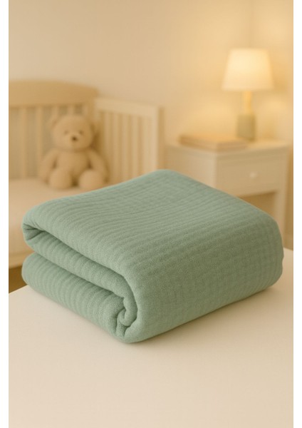 Ftbabycollection %100 Pamuk 4 Katlı Müslin Bebek Battaniyesi Nil Yeşili Oeko-Tex Sertifikalı Müslin Örtü 100 x 110 cm fiyatları