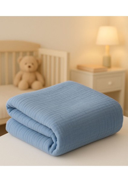 Ftbabycollection %100 Pamuk 4 Katlı Müslin Bebek Battaniyesi İndigo Mavi Oeko-Tex Sertifikalı Müslin Örtü 100x110 cm fiyatları