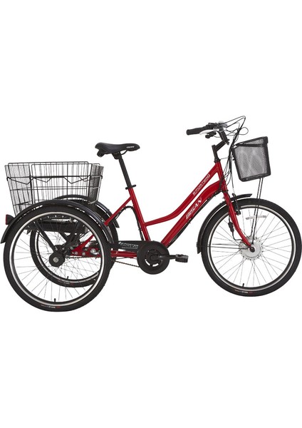 E - Porter Lityum Elektrikli Bisiklet 44 cm V - Roller Fren 3 Vites 24 Jant Bayrak Kırmızısı Beyaz